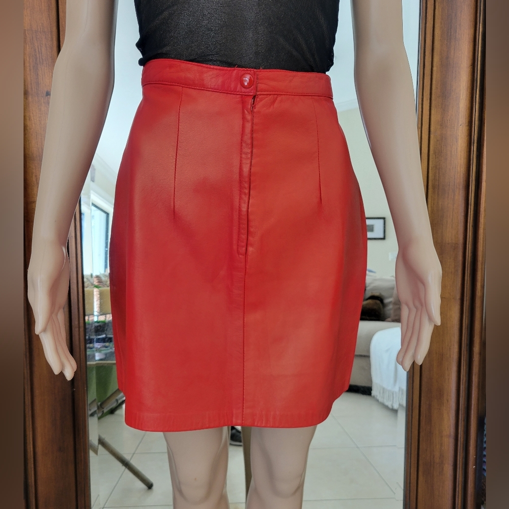 Vintage 80's Red Leather Mini Skirt Size M